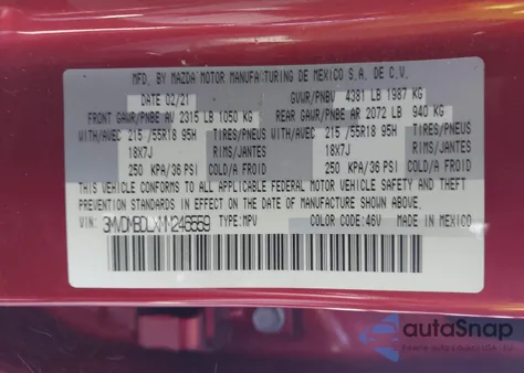 2021 Mazda Cx-30 Premium from USA, damaged, VIN 3MVDMBDLXMM246559